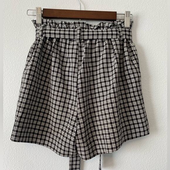 Lottie Moss Women's S Spring Summer Vacation Black White Plaid Paperbag Shorts - Picture 4 of 10